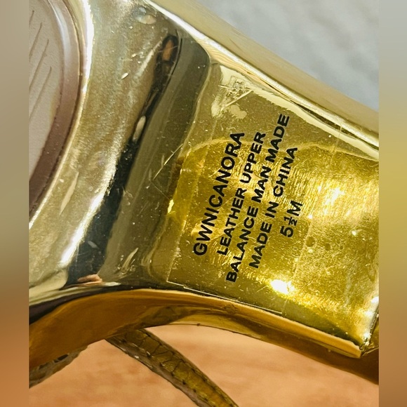 GUESS BY MARCIANO GOLD SNAKESKIN HIGH HEEL SANDALS. ARCHITECTURAL HEEL size 5.5 - Picture 9 of 10